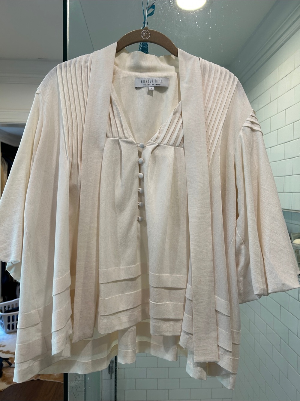 HUNTER BELL Cream Pleated Button-Front Blouse